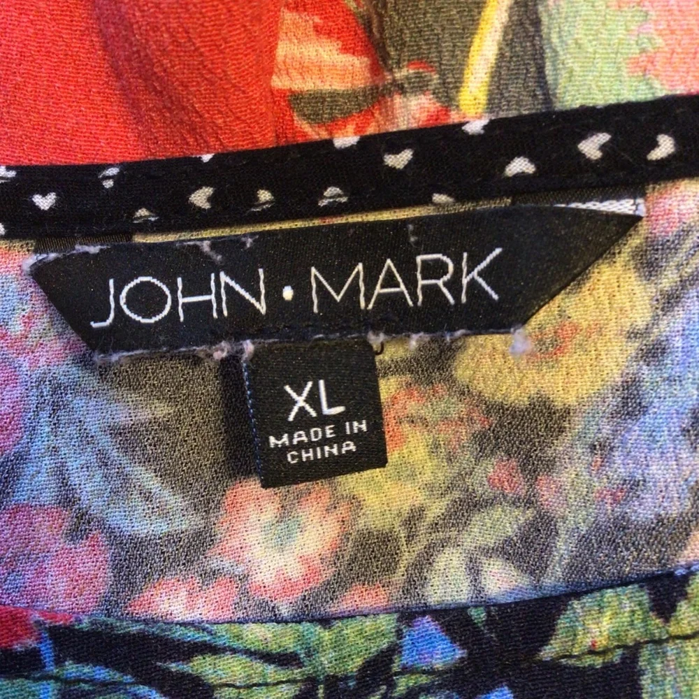 John Mark women’s size XL tunic top patchwork print 3/4 sleeves artsy flowy - Picture 7 of 7